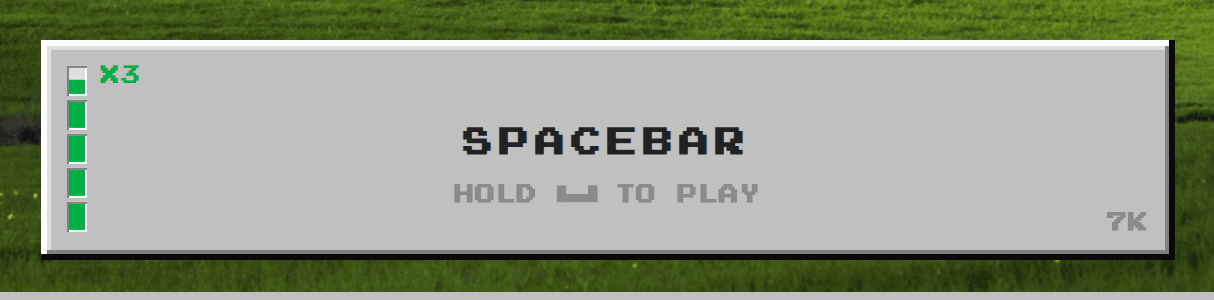 The Spacebar button with four bars of the speed meter lit green and a x3 multiplier