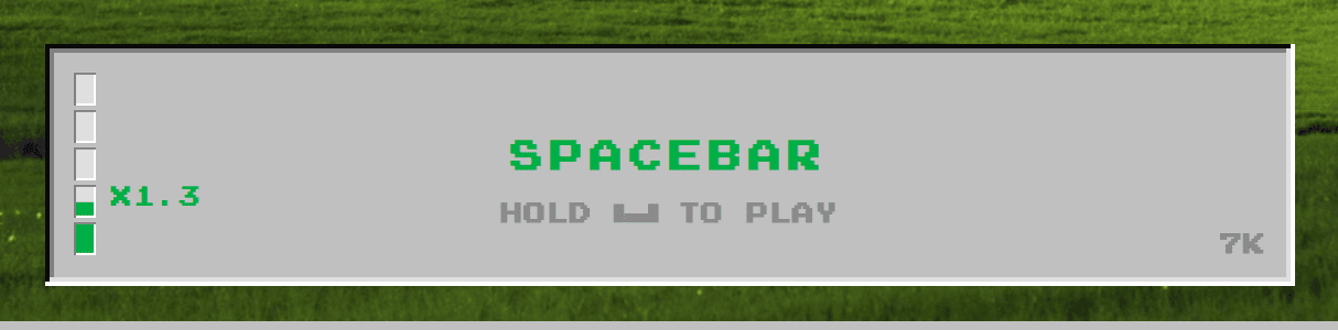 The Spacebar button in Spacebar Clicker with one bar of the speed meter lit green and a x1.3 multiplier