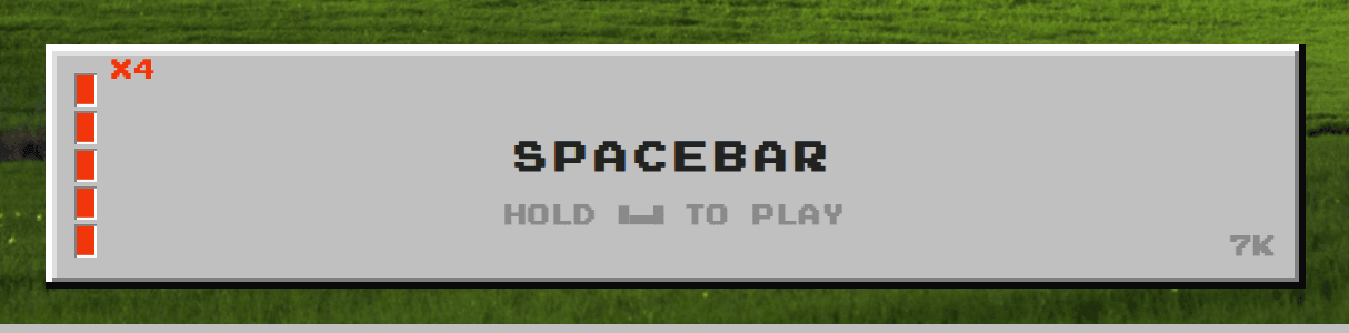 The Spacebar button with all five bars of the speed meter lit red and a x4 multiplier